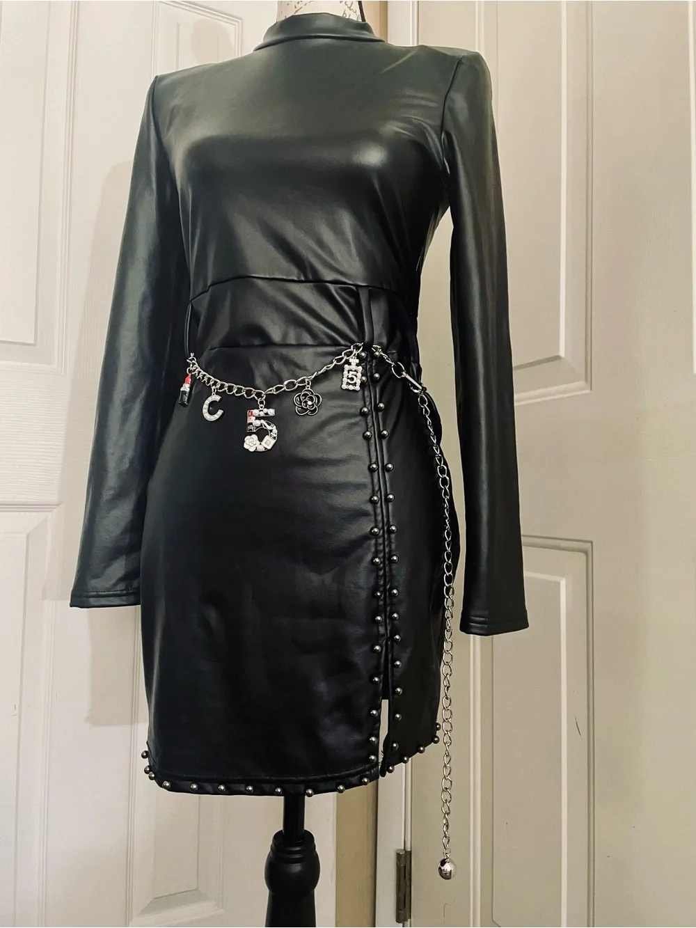 Black Crystal Charm Chain Belt for Women